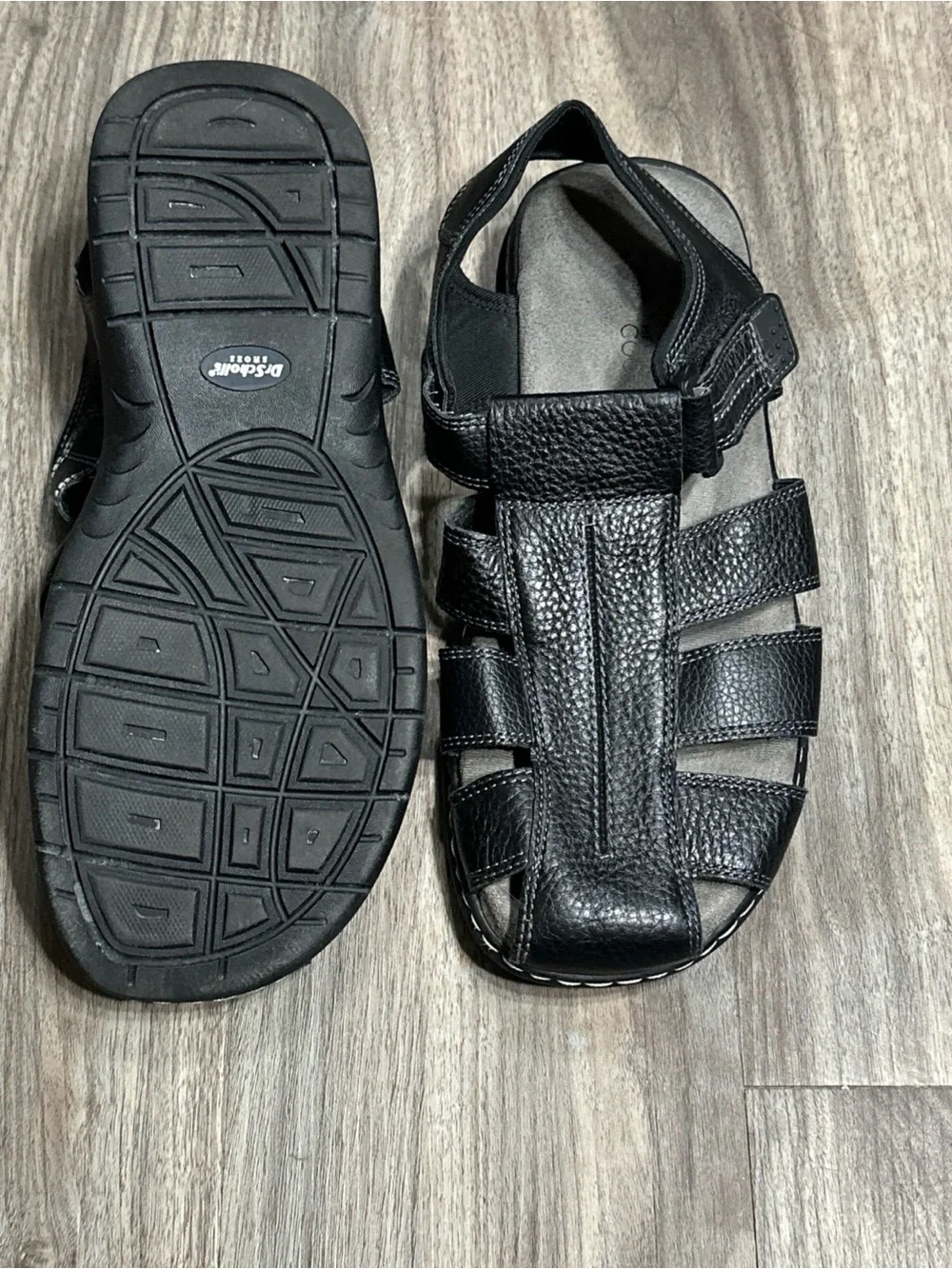Dr. Scholl's Men's Black Leather Fisherman Sandals